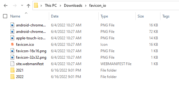 Screenshot of favicon subdirectory